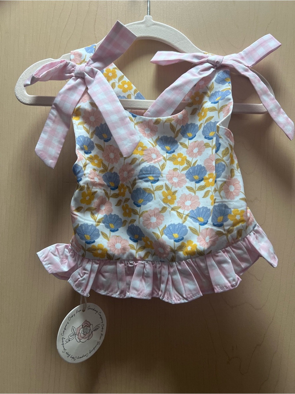 Pink Floral Tie-Shoulder Matching Set Top - Unbranded